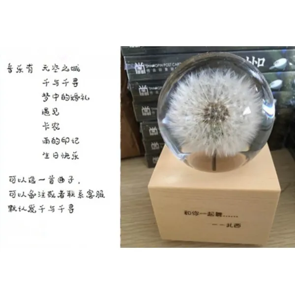 민들레 표본 크리스탈구슬 오르골 여자친구선물, 음악 상자를 가진 정연한 바닥, 음악은 언급 될 수 있습니다