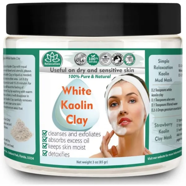 KAOLIN CLAY POWDER 모든 천연 및 순수 백색 고령토 점토 화장품 등급 민감한 피부에 적합 페이셜 마스, 1