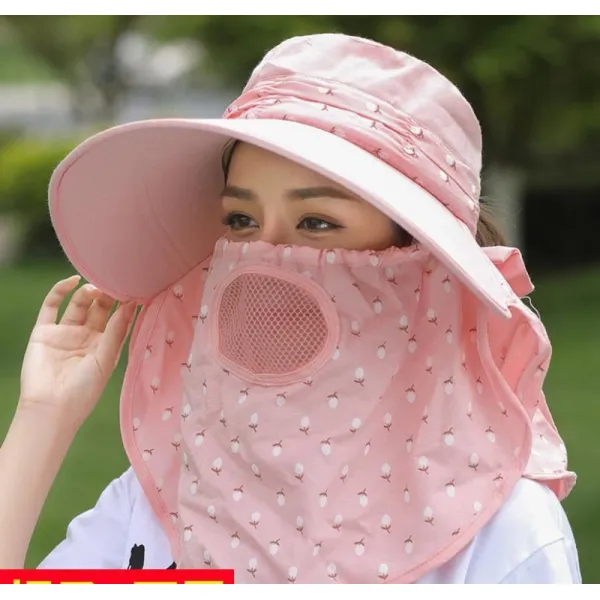 등산모자 풀페이스 여름 빅테두리 목보호 농사일모자 차양모자 등산 바람막이 보호얼굴 전원 여성타입, C03-핑크모자마스크I75
