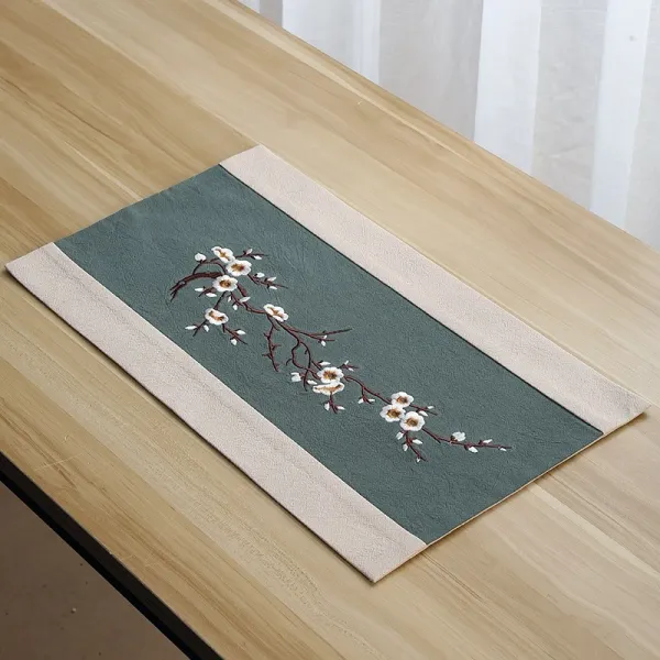 식탁매트 테이블플래그 코튼린넨 다실 #11 그린색 자수 베이지 테두리 *01 30*50cm