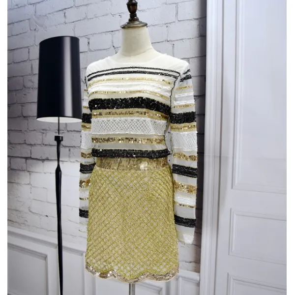 [해외] 왕 Luxury 자 Skirts 한 벌 2016 Shiny 스팽글 박탈 자 수 탑 및 Sparkle Golden Skirt 한