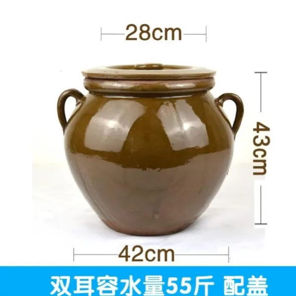 민쯔우 도자기 누런색 구식의 주방 키친 가정용 룩 돼지 있음 뚜껑 내열 대용량 고추통, I42 -두꺼운 더블 귀 양수 55근