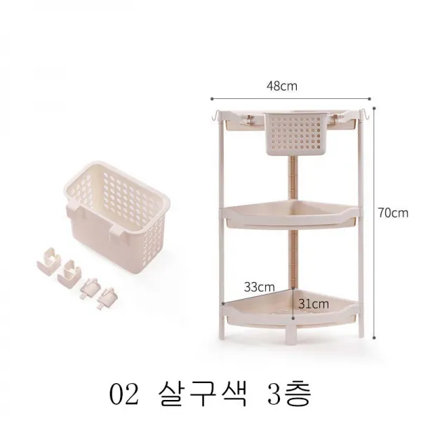 뉴타임즈7 멀티선반 화장실 욕실진열대 착지욕실 수납대 삼각대 세면대야 욕실세면실 욕조용품 보관대 XT20 A28, 1개, 02 살구색 3층
