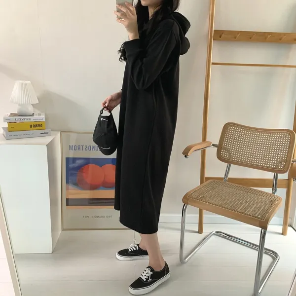 [자체제작] 빅사이즈 면후드롱원피스 가을초겨울기본아이템 포근한면스판으로 따뜻하고 편안한착용감의 후드롱원피스 종아리까지내려오는 롱롱한길이감으로느낌살려주고!!!