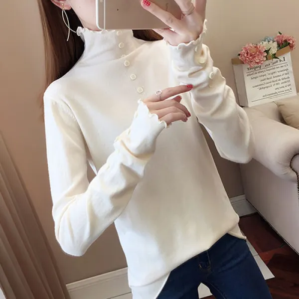 바니드 여성 비비드 목폴라 쫄티 프릴 폴라티 반목 폴라 긴팔 티셔츠