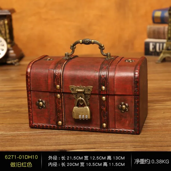골동품 궤짝 비즈보관함 보물상자가방, 6271빨간색 조합 자물쇠