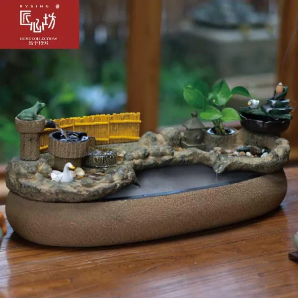 풍수 로커 리 홀 Rockery 물 분수 정원 풍경 장식 정원 물고기 연못 선 차 방 장식, 0183 소형 Zen Academy (대형)-분무