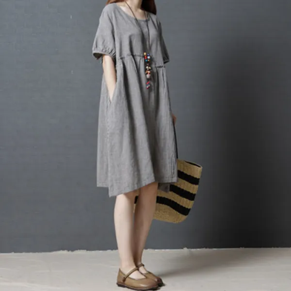 블랙바바 여성 리넨 A자라인 미디원피스A19070869