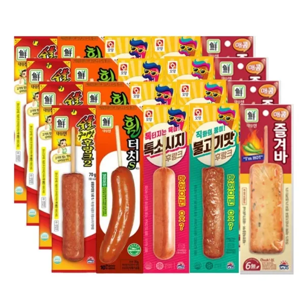 [보금푸드] 대림 숯불후랑크4+휠터치4+매콤즐겨바4+오양 불고기맛후랑크4+오양 톡소시지4 편의점 핫바 세트 대림 사조 20개, 숯불후랑크4+휠터치4+매콤즐겨바4+불고기4+톡소시지4