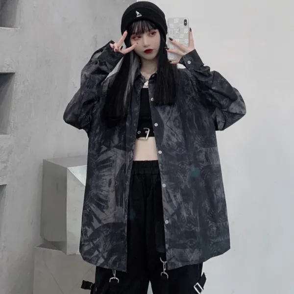 빈티지 긴팔 와이셔츠 와이드 루즈핏 암흑색 하라쥬크 Bf 무드 클래식 먹칠 Oversiz 타입 트렌드