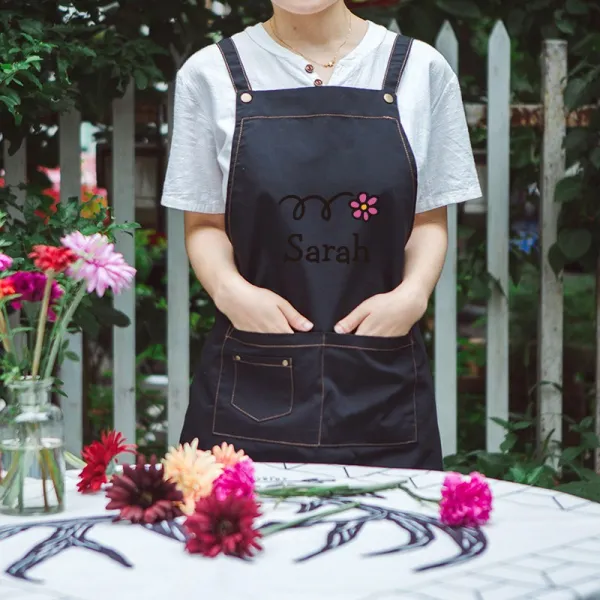 민소매 여 앞치마 꽃집 점원 작업복 맞춤 로고 미술생 그림 그리기 전용 허리둘레 랩타입 블랙 Sarah