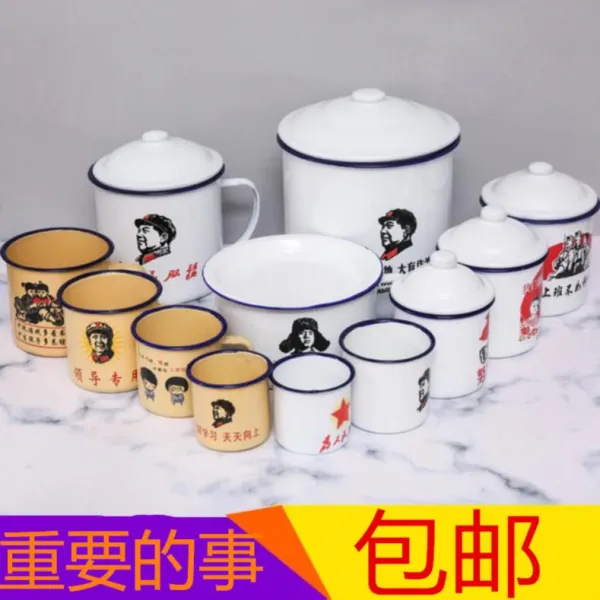 8 뒤커버 철제차항아리 구식 철제 내떨기 리더 찻항아리 컵 법랑패기 항아리 자강 개성, 무덮개 무순백색 6cm컵을