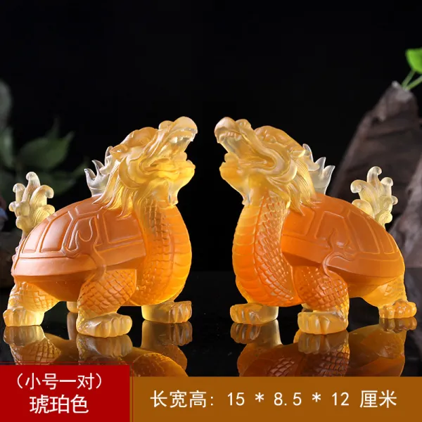 와이유 거북용 유리용거북장식품장수홈진택장식품현관조재풍수축수생일선물공예 트럼펫 한 쌍의 앰버