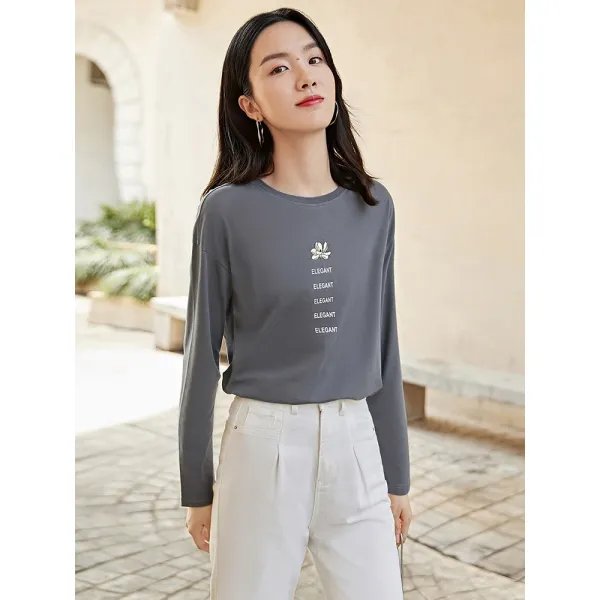 부유생 자금 대백 라운드 긴팔 티 여성 가을 중 국풍 자수 이너 레이어드 티셔츠