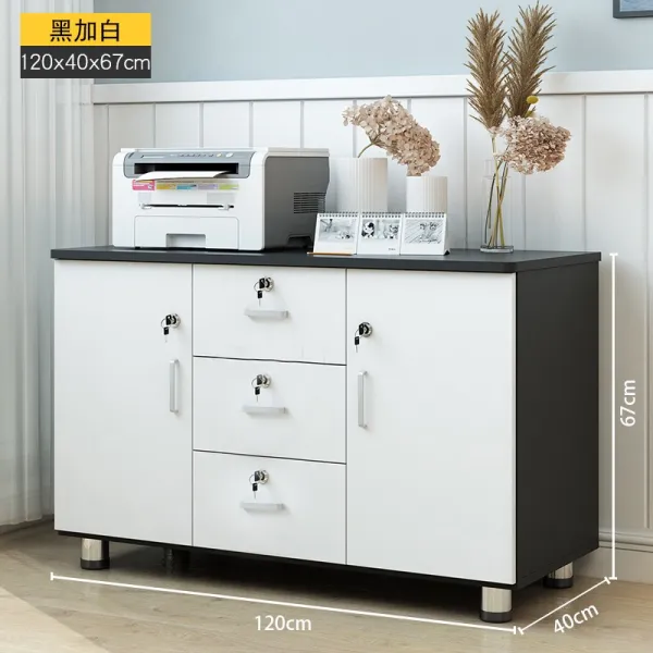 사무실서랍장 문갑 우드 궤짝 낮은 수납 있음 자물쇠 착지 프린터기 테이블 카운터에 내려가다 3130098371, 블랙 추가 화이트 5 자물쇠 120C