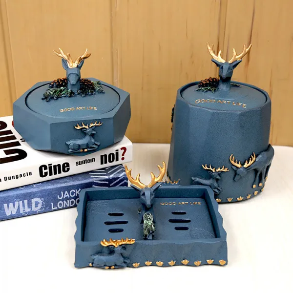 웅스토어 인테리어 뚜껑있는 가정용 재떨이 거실 티크 라지 커버 레드 턴 레스토랑 패킹방지, 격조블루사슴(담배 재떨이 테이블)면 쓰레기통