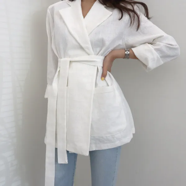 나이브 실루엣 / 파리지앵 내추럴 오버핏 린넨 100％ 벨트 테일러드 자켓 4color