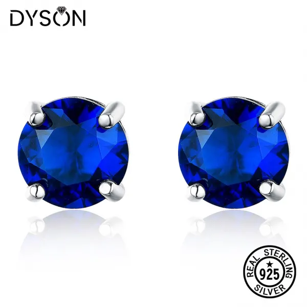 다이슨 925 스털링 실버 귀걸이 원형으로 여성용 파란색 사파이어 스터드 제작 도매업