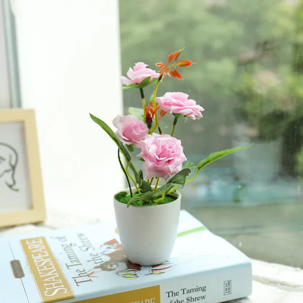 리얼 식물 월계화 디어 분경 함 화분 모방화 나비난 장식 플라스틱 꽃 조화 분재 살구색 미니 비닐 꽃13