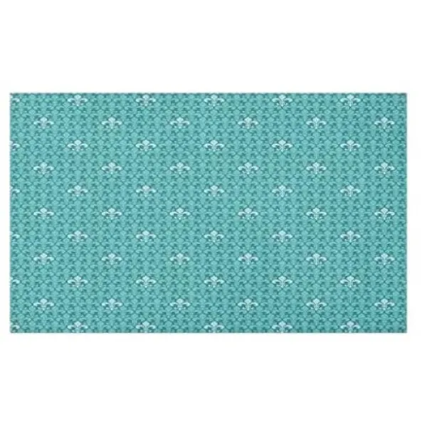 fleur de lis doormat 흑백 중세 모티프 패턴 프랑스 로얄 릴리 빅토리아 비 스키드 백킹 30 x 18 청록색 블루와 함께 장 (Turquoise Blue)