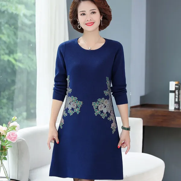 마담 엄마옷 결혼기념일 치파오 드레스 하프기장 양털 이너티셔츠 겨울 가을 스웨터 여성 중년