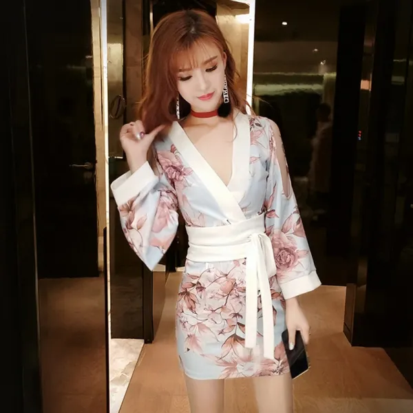 글로벌멀티샵 리폼 판 기모노 봄계절 나이트클럽 여자섹시한룩 로우컷 슬림핏
