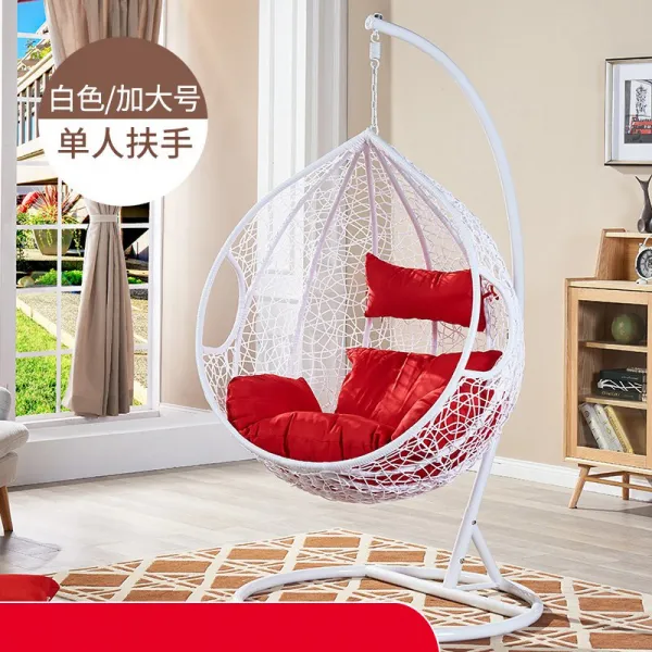 흔들의자 야외 그네 실외 그네의자 가정용 더블 곤돌라 등나무의자 마당 화원베란다 라탄 철공예, T04-싱글 화이트색 업그레이드 빅사이즈 * 업그레이드