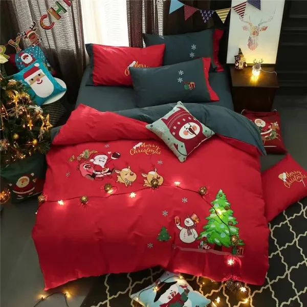4 pcs 100% 코 튼 샌딩 크리스마스 선물 10 스타일 침구 세트 applique 자 수 따뜻한 이불 커버 세트 침대 시트 퀸 킹, 10_Christmas10
