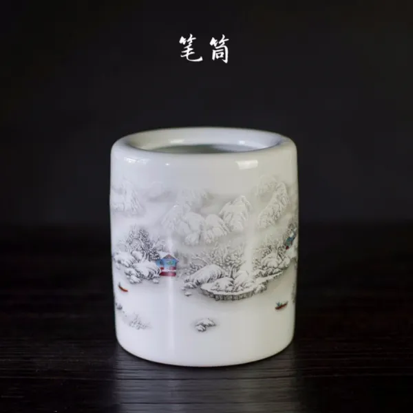 미술용물통 징더전 문방사보 도자기 세트포장 설경 필세 인주 잉크접시 물방울 펜꽂이 필법 장식품~, #06-펜꽂이