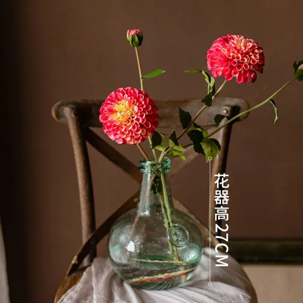 베키를 두 손으로 감싸다 모조꽃 모란 서양 인조 레드 고급 실내 사진 소품, 유리 꽃그릇 _2가지