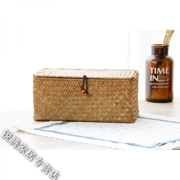 수납 바구니 수납 바구니 수납 상자 수납 케이스 수공 해초 덮개 뜨개질 바구니 수납 바구니 무임 패킷 사이즈 단일상품