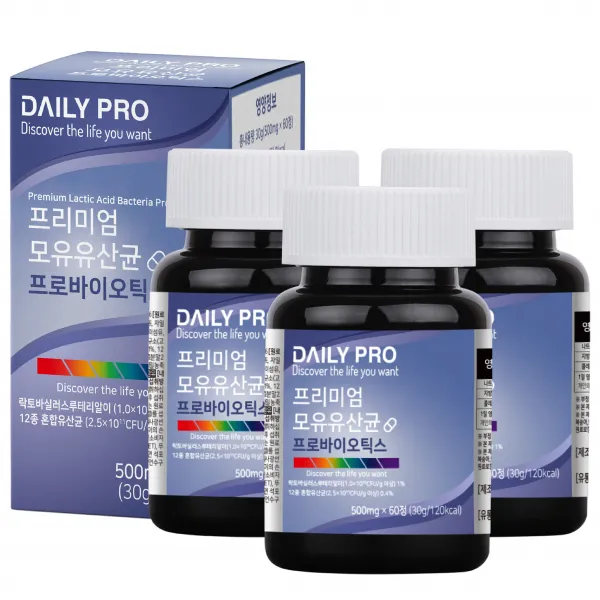데일리프로 프리미엄 모유유산균 프로바이오틱스 500mg/30g/60정 3박스