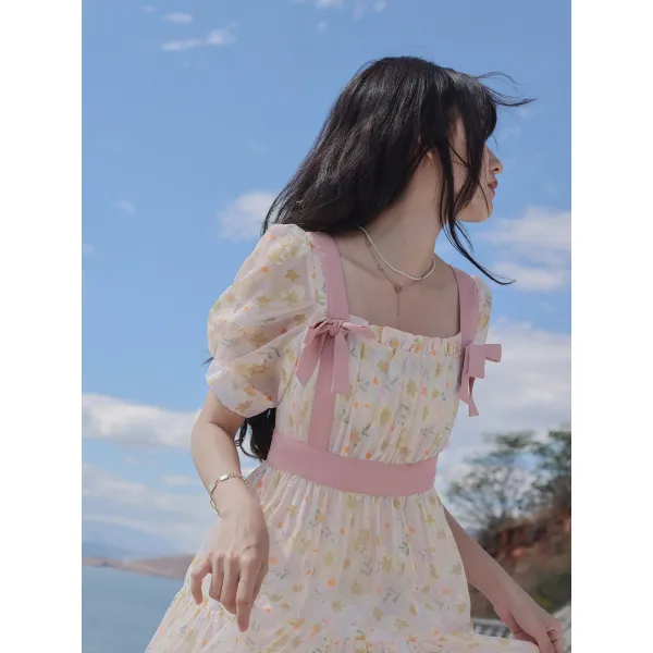 워니패키지 여름반팔원피스 치즈 봄 일임이 늦다 멈추다 고퀄리티 감각 나비넥타이 멜빵 스퀘어넥 플라워