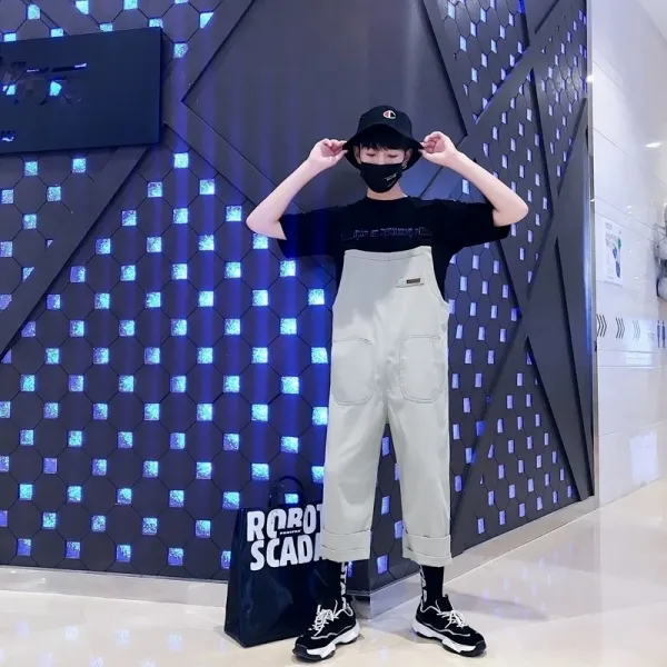 멜빵 젊은이 바지 루즈핏 9부 데님 담합 나라트랜디한 빈티지옷 하라주쿠스타일 ifas