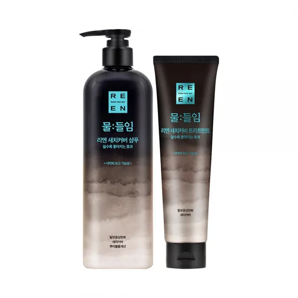 [자연갈색] LG 리엔 물들임 새치커버 샴푸 450ml 1개+ 새치커버 트리트먼트 150ml 1개, 1세트