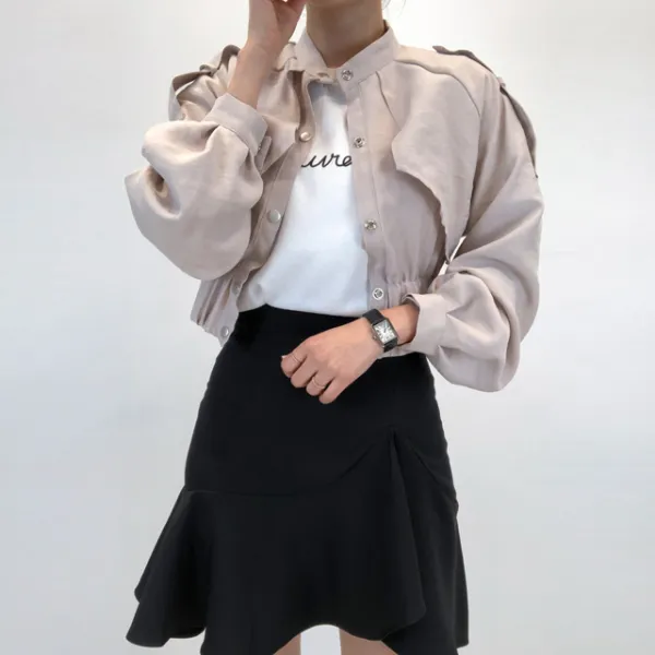 오늘도입다 루즈핏 허리 밴딩 숏 야상 크롭 캐주얼 자켓