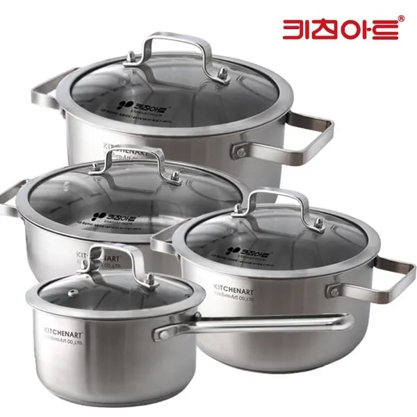 키친아트 올가 IH 인덕션 스텐냄비 4종 세트, 편수 18cm + 양수 20cm + 22cm + 전골 26cm, 단일색상