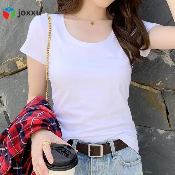 JOXXU 티 셔츠 라운드 네크라인 반팔 티셔츠 여자 수신하다 봄여름 신모델 순색 내적 날씬해 보이다 몸에 꼭 끼다