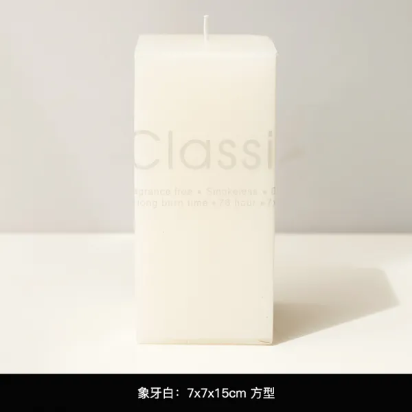 Lanshan 나무 무연 로맨틱 생일 향기로운 양초 창조적 인 웨딩 열 왁스 아이보리 흰색 원통형 사각형 촛, 단일옵션, 아이보리 7x7x15 정사각형