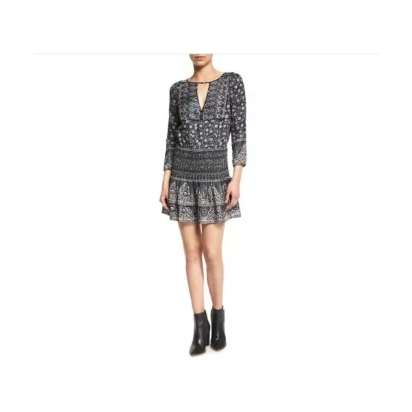 125585 NWT 베로니카 비어드 VERONICA BEARD Makai 프린트ed Boho 드레스 100% 실크 Floral 블루 Size 4 0650