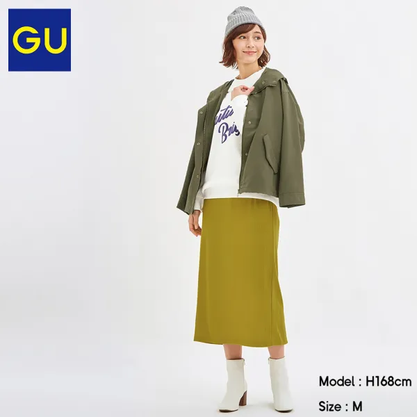 GU 극우수함 여자 룩골지 조판 미디스커트 봄계절 스타일리쉬 뒤트임 스커트