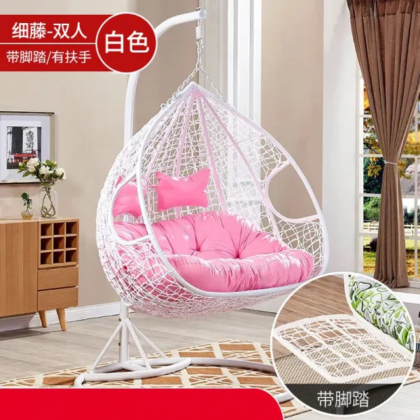 흔들의자 야외 그네 실외 그네의자 가정용 더블 곤돌라 등나무의자 마당 화원베란다 라탄 철공예, T08-더블 화이트색 럭셔리스타일 * 발판 탈부착가능한