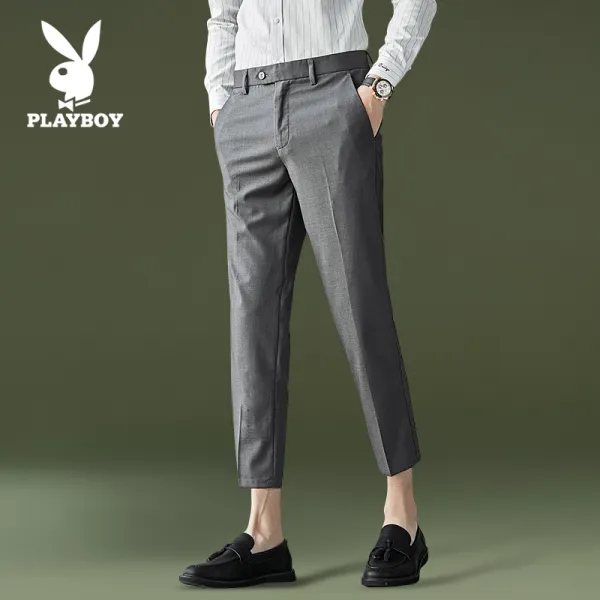 플레이보이 바지 남 봄 가을 슬림 잔발 낙낙 캐주얼 팬츠 트렌드 9부 정장, 그레이
