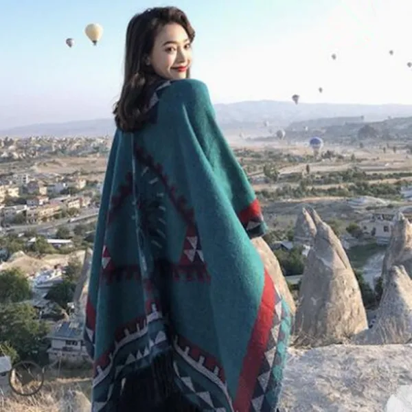 겨울 가을 계절 에스닉 무드 여성 두꺼운 캐시미어 스카프 지베트 관광 케이프 판초 양식 투웨이 외매치 트렌드