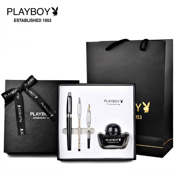 바람둥이 (PLAYBOY) 만년필 보 주 사인펜 글씨 가 뾰족 하고 아름 다운 매 직 펜 잉크 세트 남자 여사 가 글 자 를 새 기 는 선물 펜 슬 블랙 에나멜 화이트 클립 선물케이스 4 종 세트, 상세페이지 참조, 상세페이지 참조