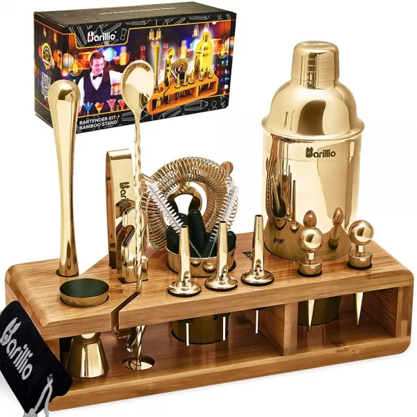 barillio Cocktail Shaker Set Bar Tools 바텐더 칵테일 쉐이커 세트 대나무 스탠드