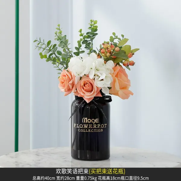 조화 장미꽃 가화 거실 실내 장식꽃 병 식탁 장식품, T15-즐거운노래 우스갯소리 다발(다발 을 사다 .꽃배달 병)