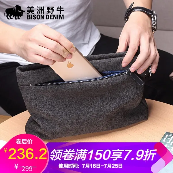 아메리카 들소 남성 리얼 가죽 가방 소가죽 봉투 부드러운 가죽 가방 대용량 핸드백 아이패드 클러치 흑연가죽 무늬 그레이 3h 클러치