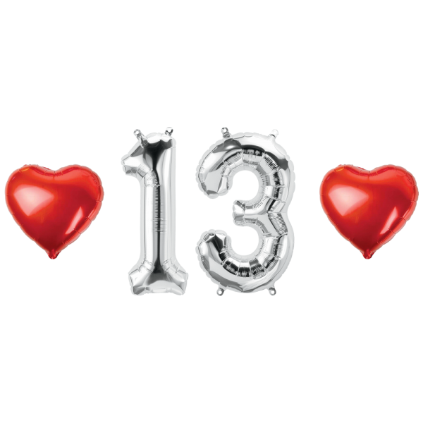숫자 13 풍선 하트 세트 13살 13세 13주년 13회 결혼 기념 기념일 생일 축하 이벤트 파티용품, 05.실버-소-13