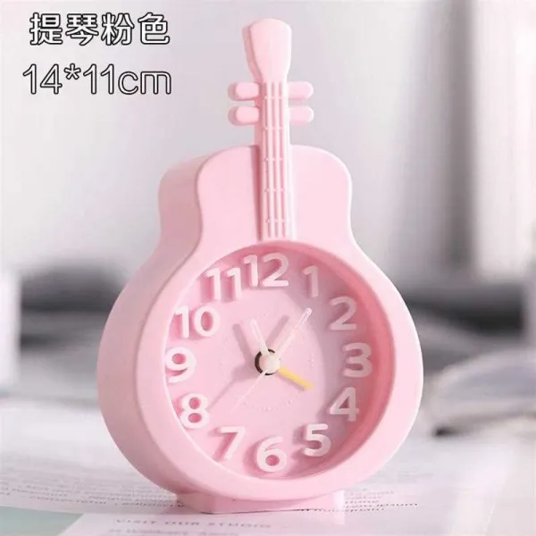 늦잠 자지 C벽 제시계 알람시계 소음방지 거실 나이트조명 침대머리 심플 종의헌 작고깜찍 바이올린 핑크 E13m26